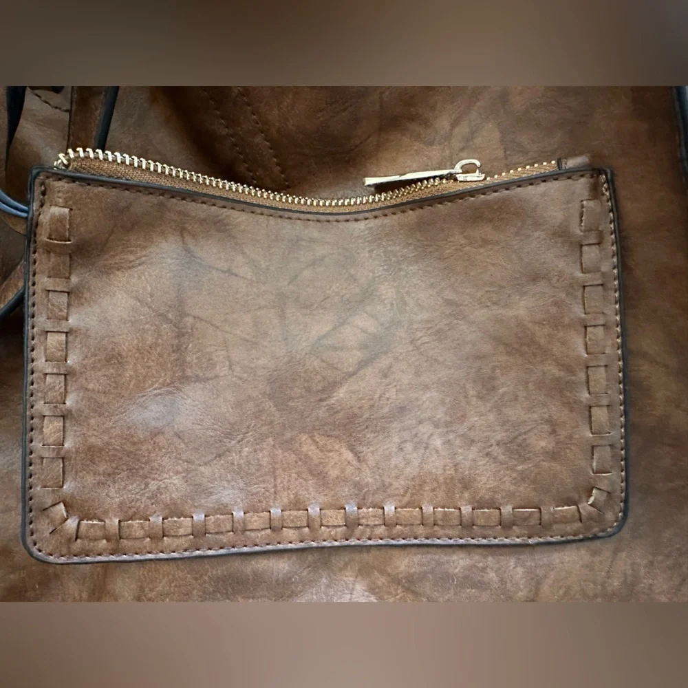 Brown Faux Leather Tote Bag